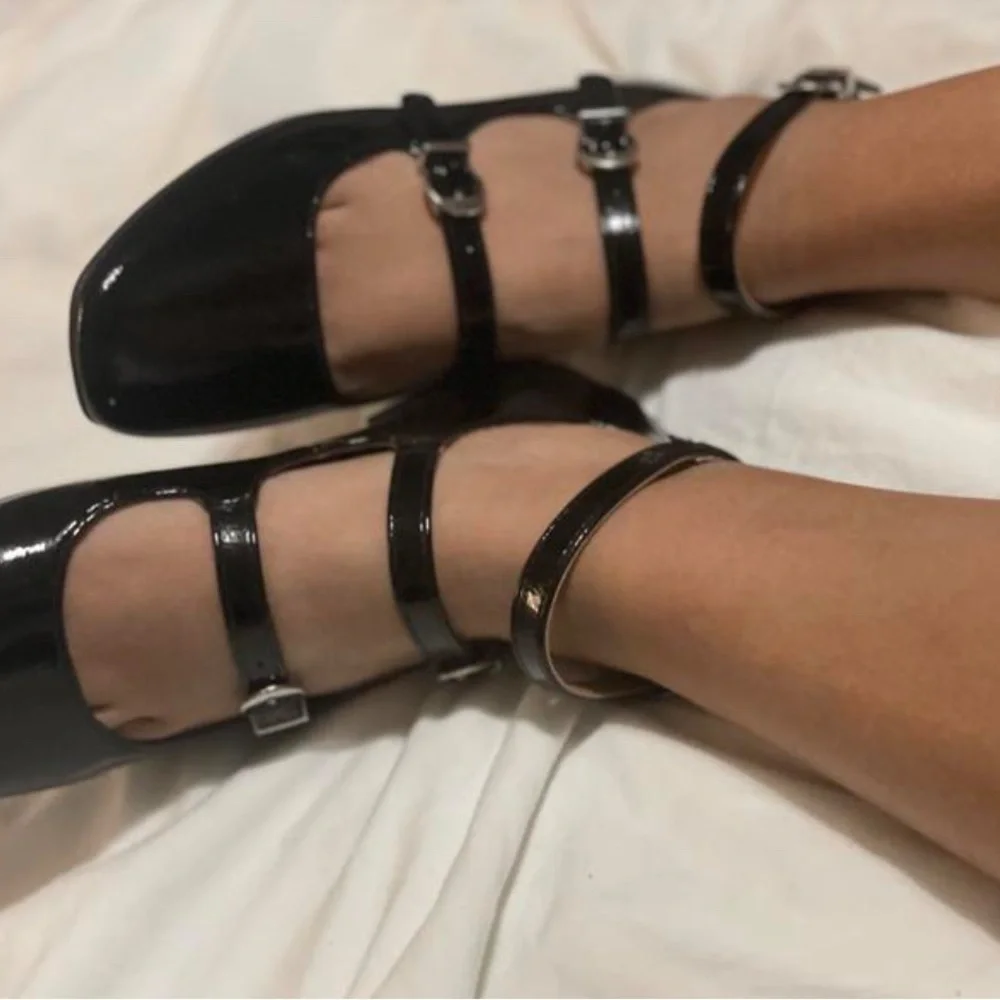 Sun + Stone Women's Cecillee Triple Strap Mary Jane Flats NWT